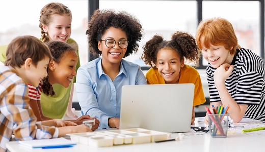 teacher instruction students on a tablet